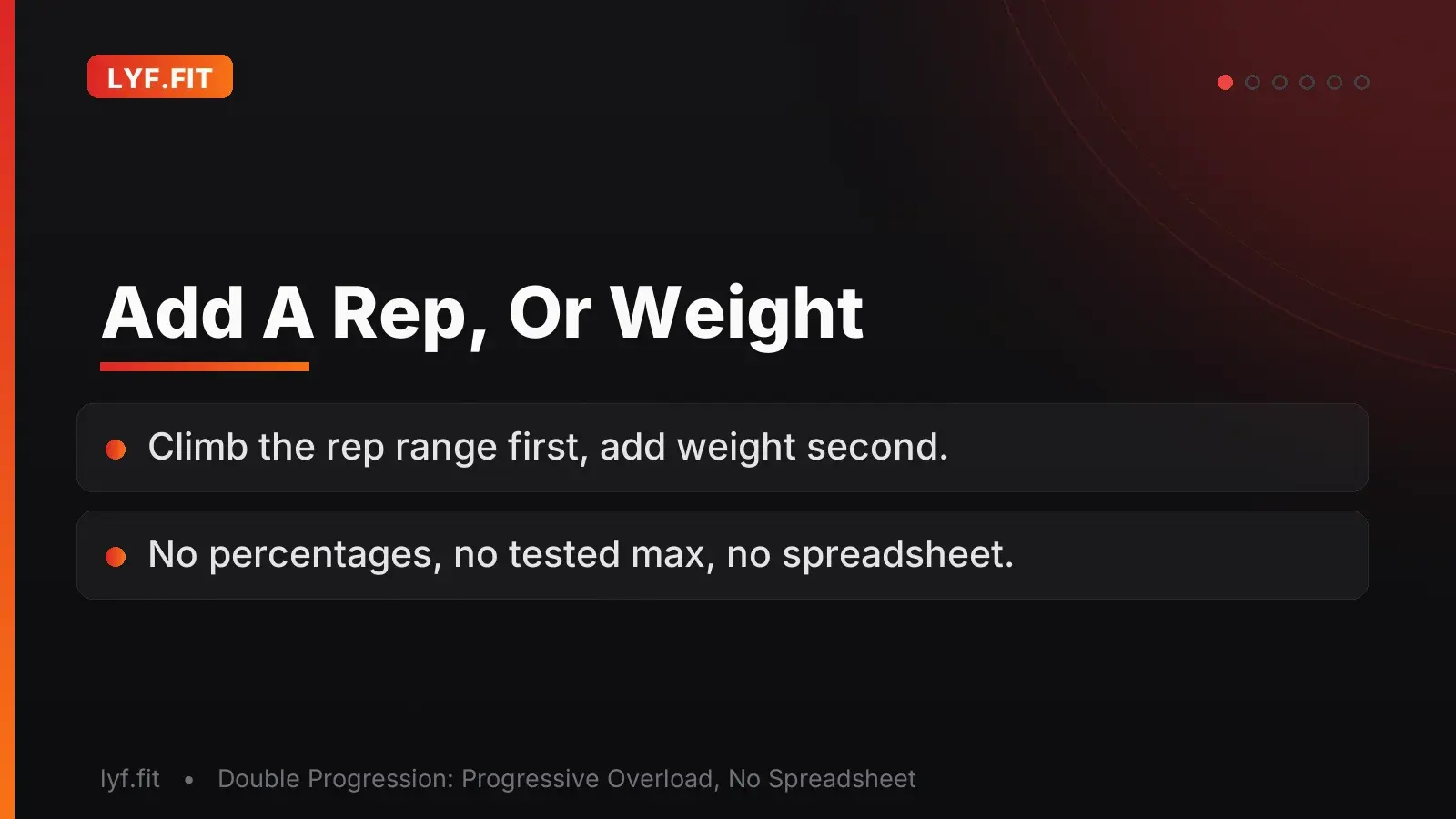 Title slide introducing double progression as progressive overload without percentages or a tested one-rep max