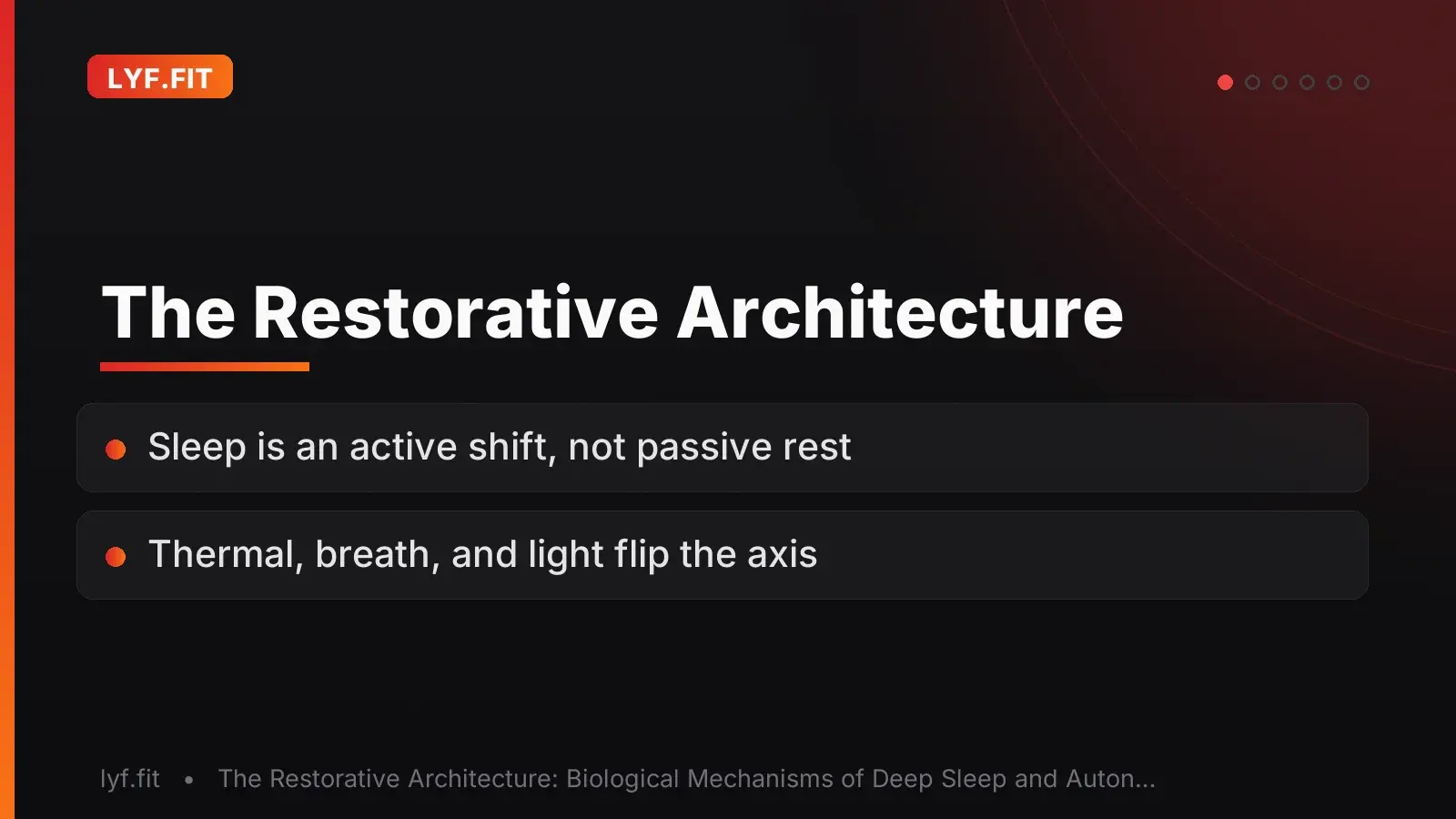 Title slide introducing deep sleep as an active biological shift driven by thermal, respiratory, and light levers.