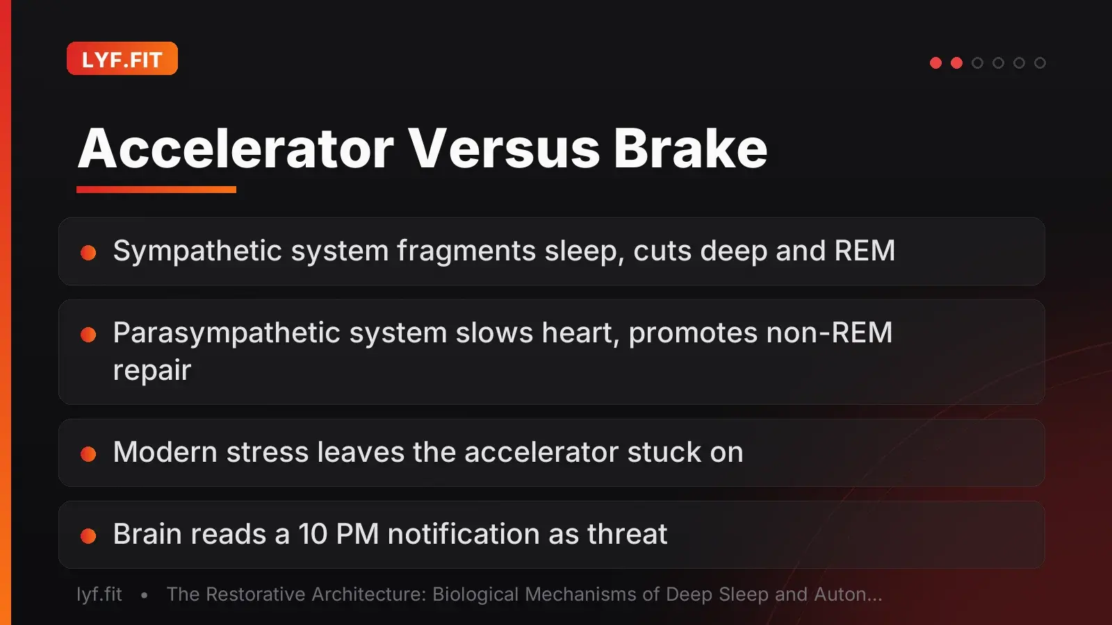 Slide contrasting the sympathetic nervous system as accelerator with the parasympathetic system as brake.